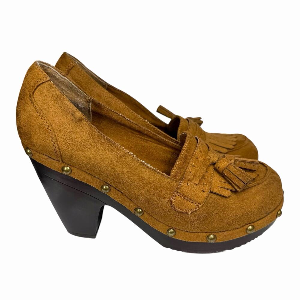 UnionBay Platform Womens 9.5 Nicolette Chunky Heels Brown Y2K Clog Tassel Retro